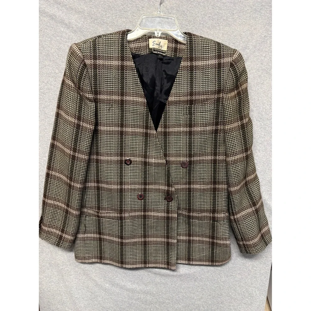 VTG Emily Womens Plaid Blazer Jacket  Wool Blend Career Sz 14 Romania‎